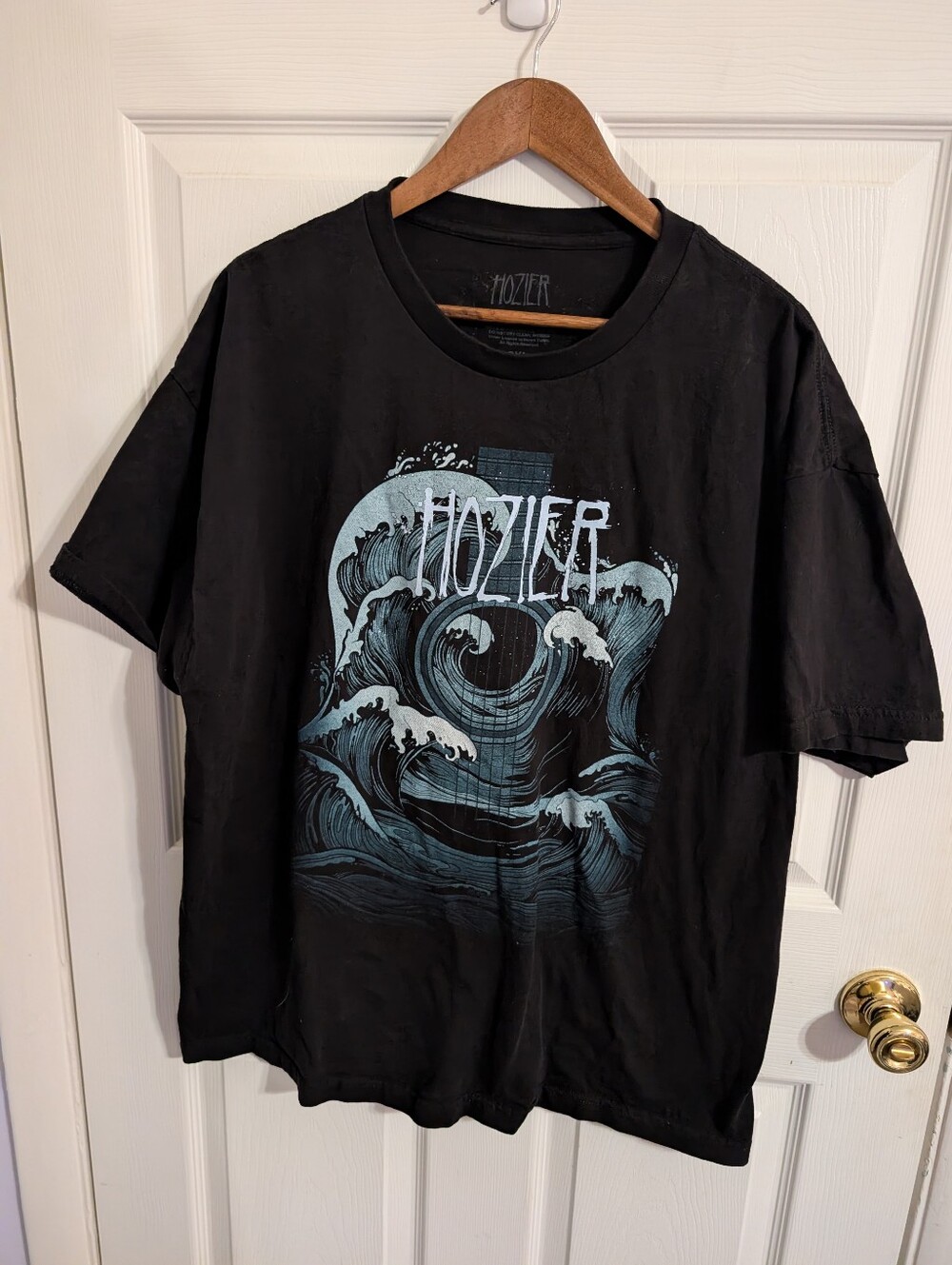 Hozier Men's T-Shirt Black Short Sleeve Ocean Waves Tour Top Cotton Size XL